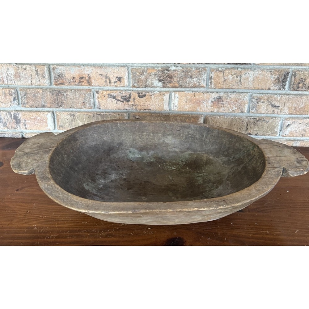 Antique Primitive Hand-Carved Wooden Dough Bowl Trencher 19th Century Farm